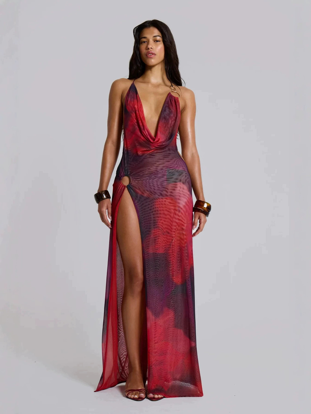 ZARA Sexy Halter Neck Metal Ring Slit Luxury Summer Dress